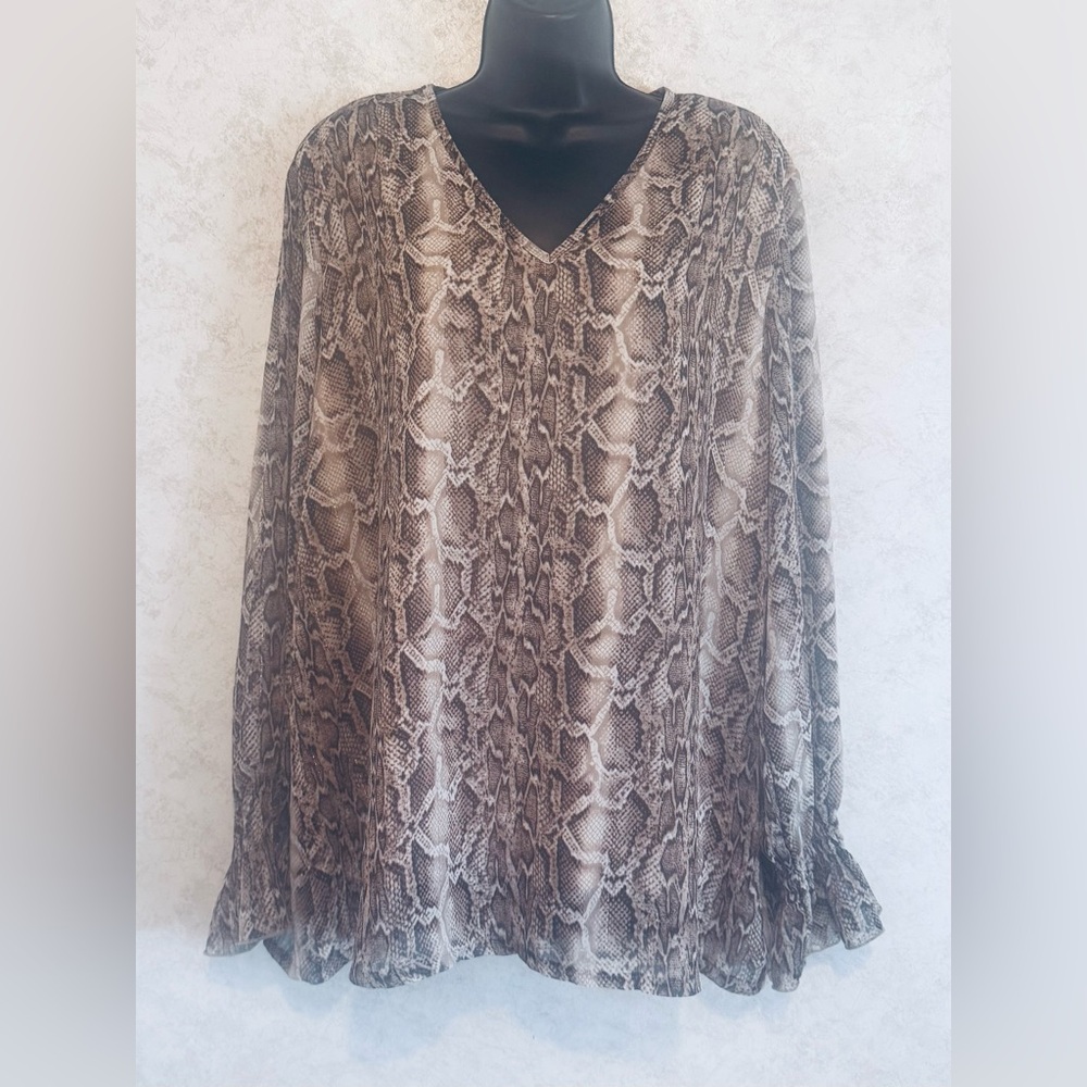 Southern Stitch Sheer Snakeskin Print Long Sleeve Elastic Cuff Women's Top XL